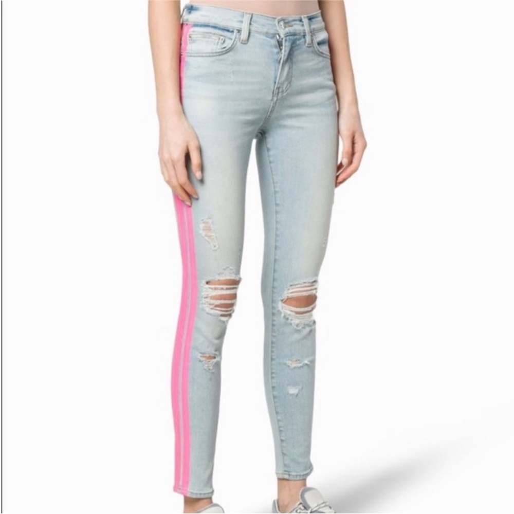 Amiri Skinny Jeans With Pink Paint Stripes Size 26